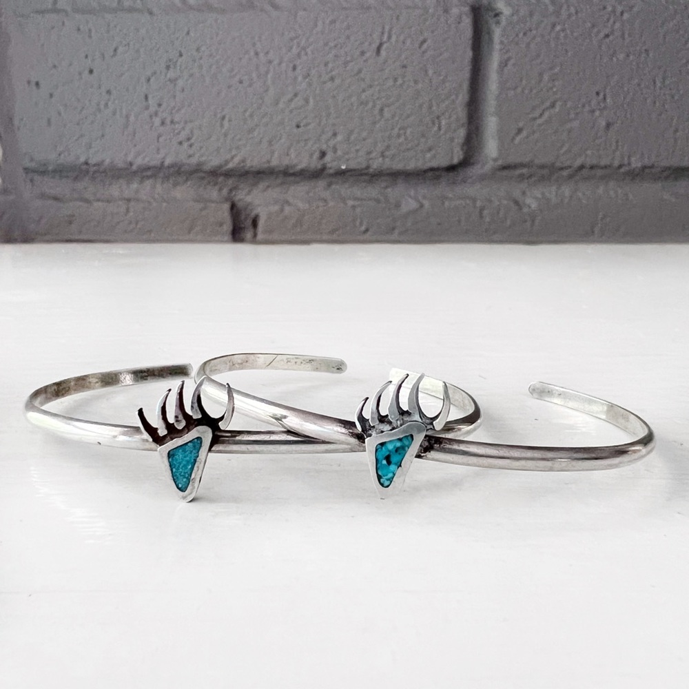 1970s VINTAGE Bear Claw Crushed Turquoise Sterling Silver Stacker Cuff NOS - Picture 5 of 8